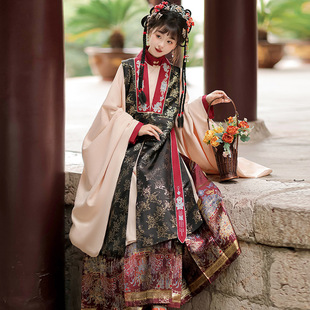 原创明制汉服织金长比甲立领斜襟大袖 暗纹织金马面裙飘带8822 衫