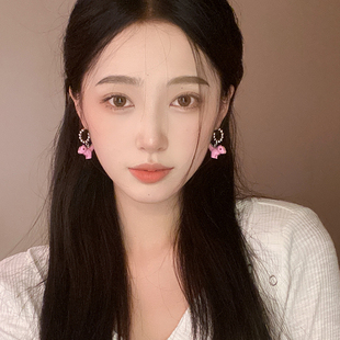 趣味小恐龙耳坠可爱耳圈个性 小众设计感气质少女粉色耳钉耳环耳饰