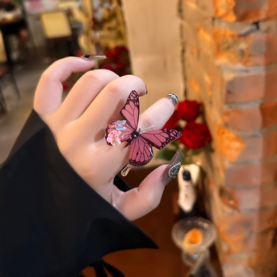 夏季新款立体蓝色蝴蝶戒指高级感