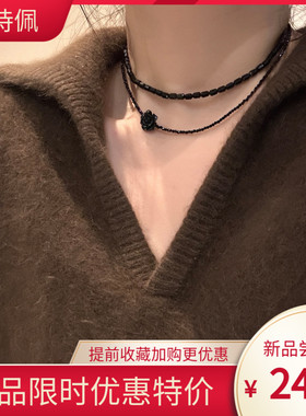 双层黑色串珠项链