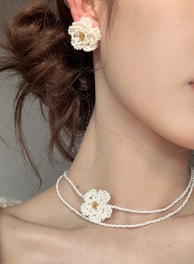 法式复古小香风珍珠山茶花项链