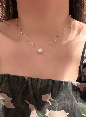 精致仙气透明鱼线珍珠闪钻项链