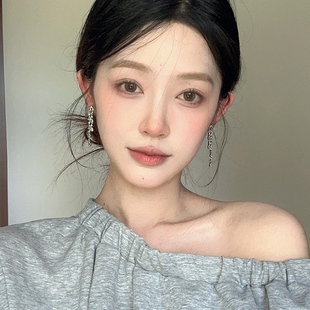 气质轻奢双排镶钻水滴流苏耳环小众设计感显脸小耳钉长款 百搭耳饰