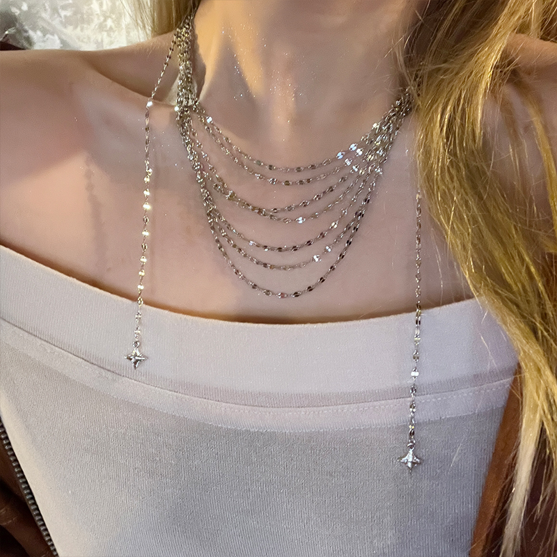 波光粼粼多层叠戴链条项链