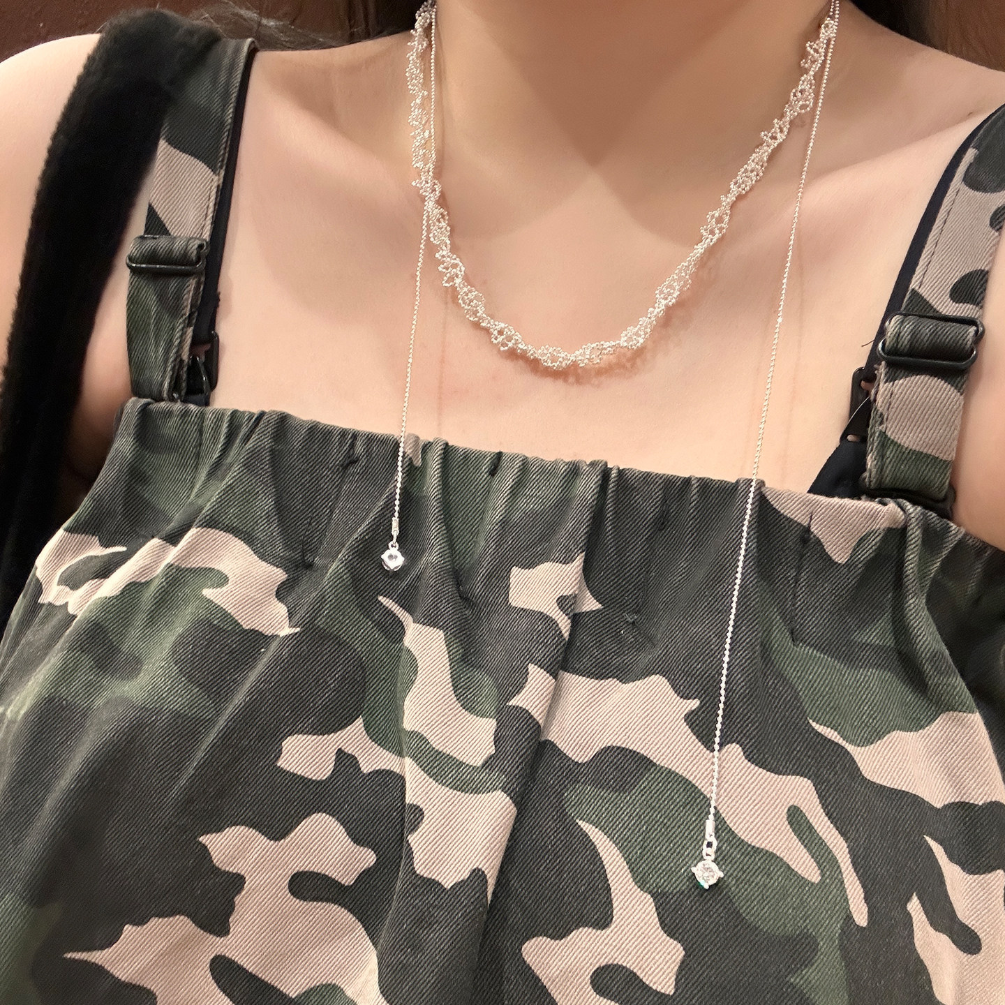 精致可抽拉编织珠珠仿蕾丝风项链