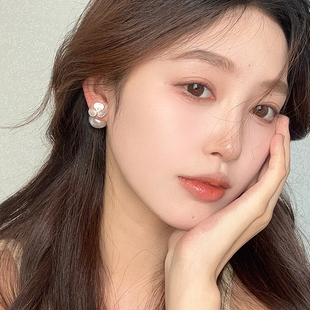 春夏甜美气质贝壳花朵珍珠耳环小众设计感一款 两戴耳钉女简约耳饰