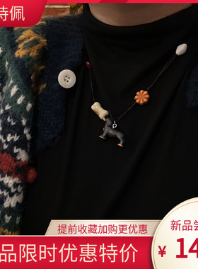 秋冬彩色双层叠戴腊肠狗吊坠项链