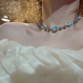 冷淡风蓝色猫眼石链条拼接项链女气质轻奢高级感锁骨链2024年新款