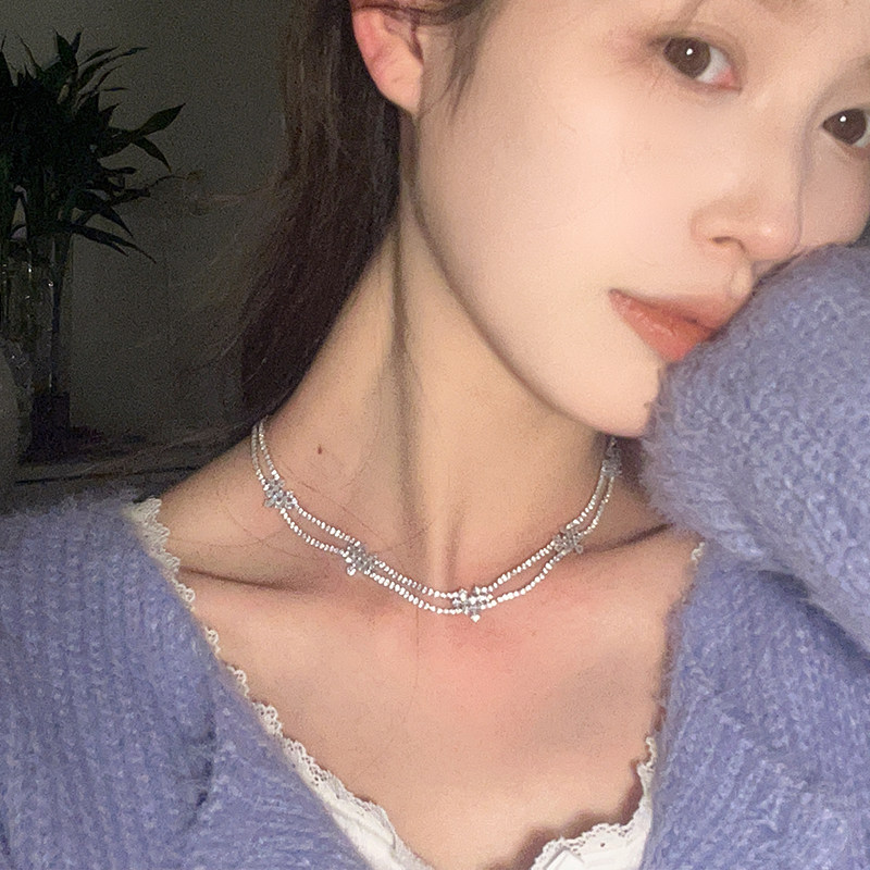 纯欲超闪锆石爱心项链choker轻奢高级感短款双层锁骨链设计感颈链