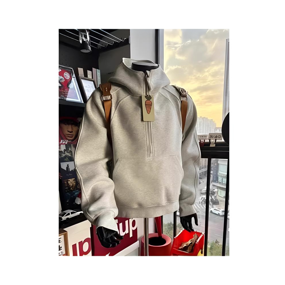 美式半拉链立领卫衣男款春季小众解构外套cleanfit重磅硬挺连帽衫