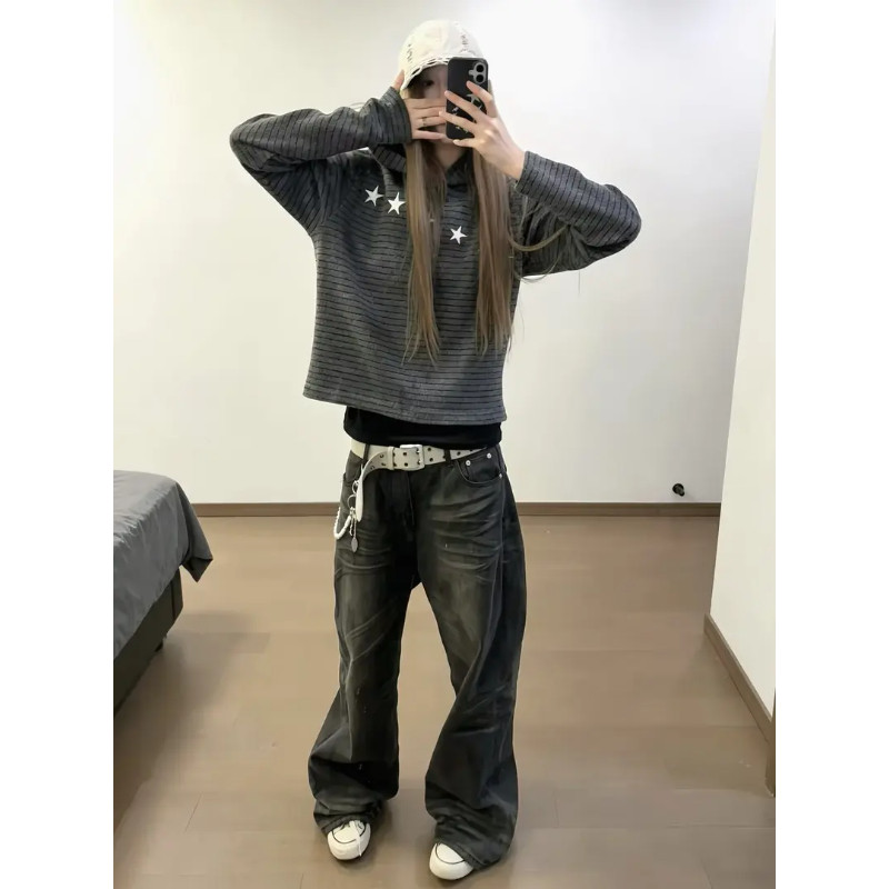 26SS美式星星条纹流星连帽卫衣男女同款秋冬季新款设计感情侣外套