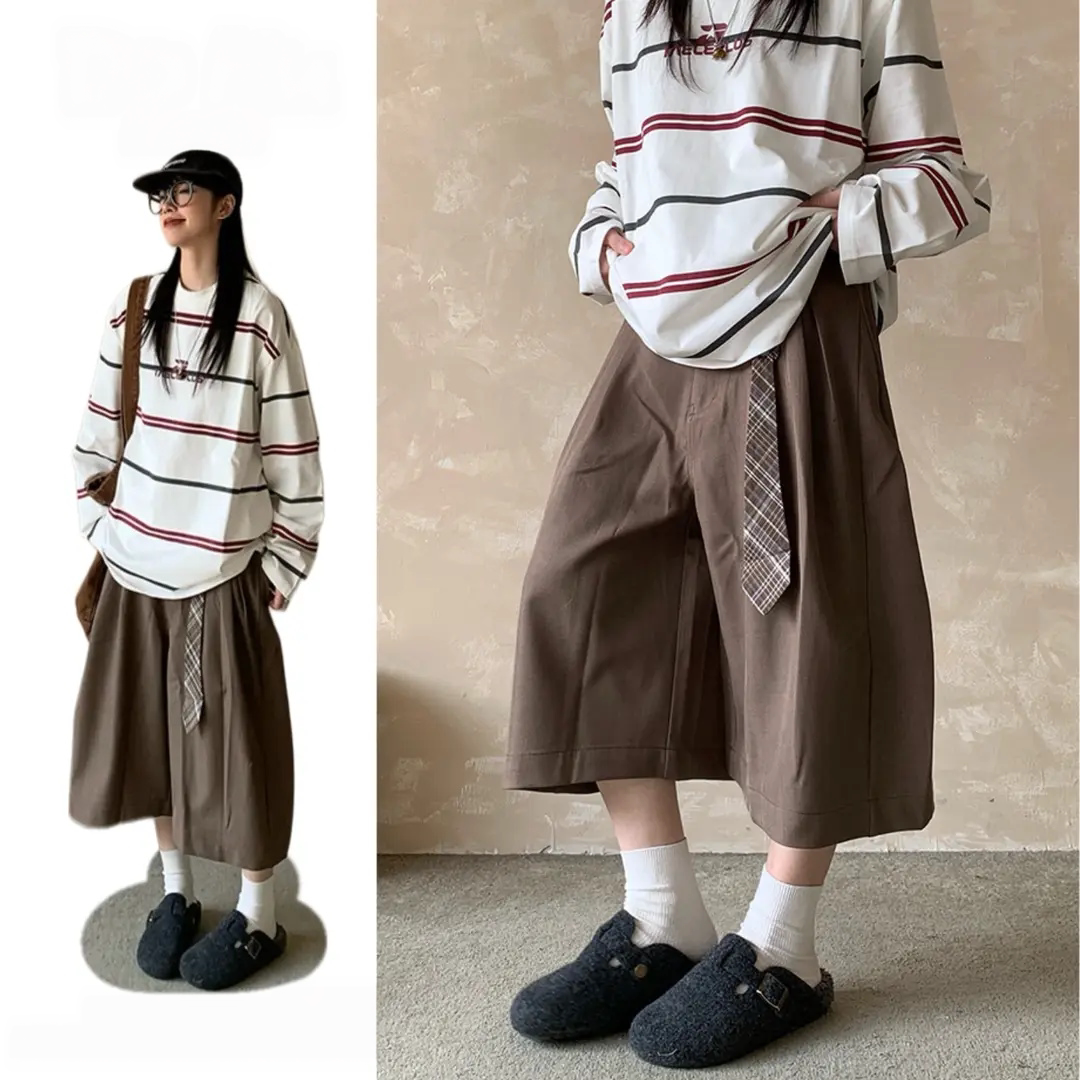 日系慵懒短西裤男女夏季宽松中性廓形七分短裤百搭休闲裤子