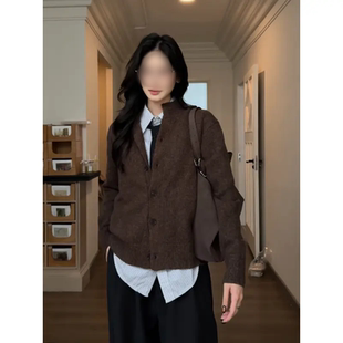 秋冬花纱羊毛混纺半高领毛衣开衫老钱棕色灰色百搭cleanfit针织衫