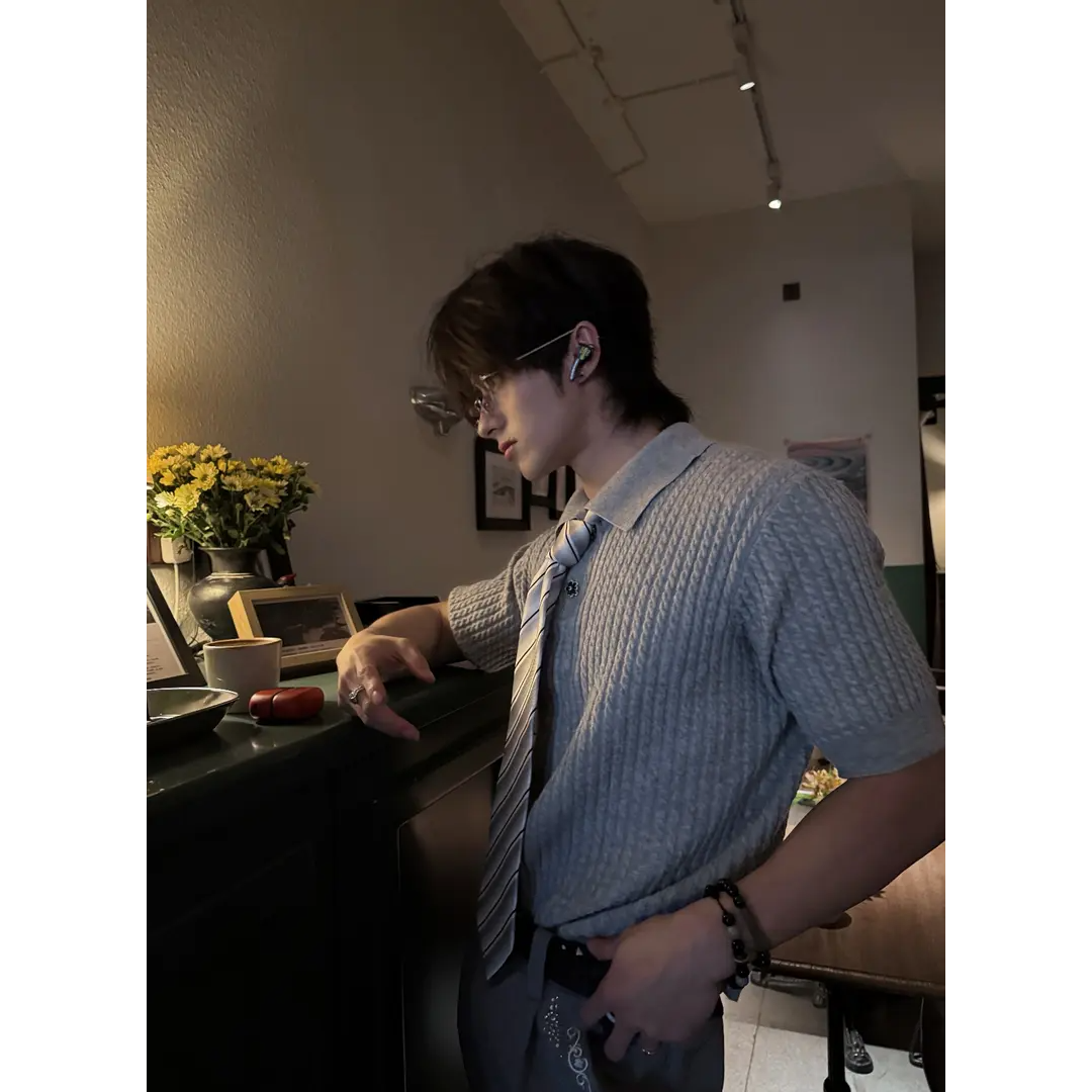 复古老钱极简翻领T恤薄款透气高级感男装针织短袖polo衫