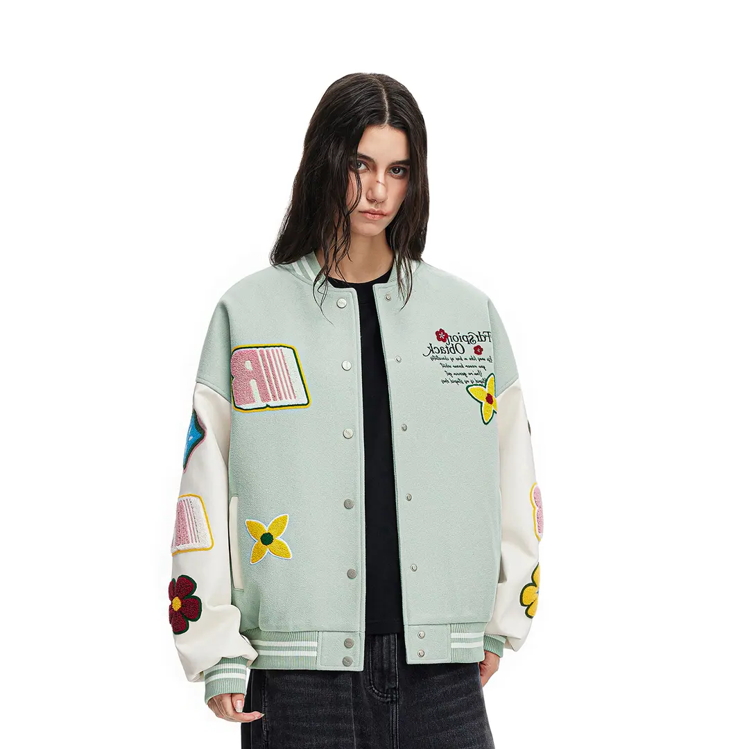 美式菱形碎花刺绣棒球棉服男女秋冬季复古加厚重磅宽松棉衣外套