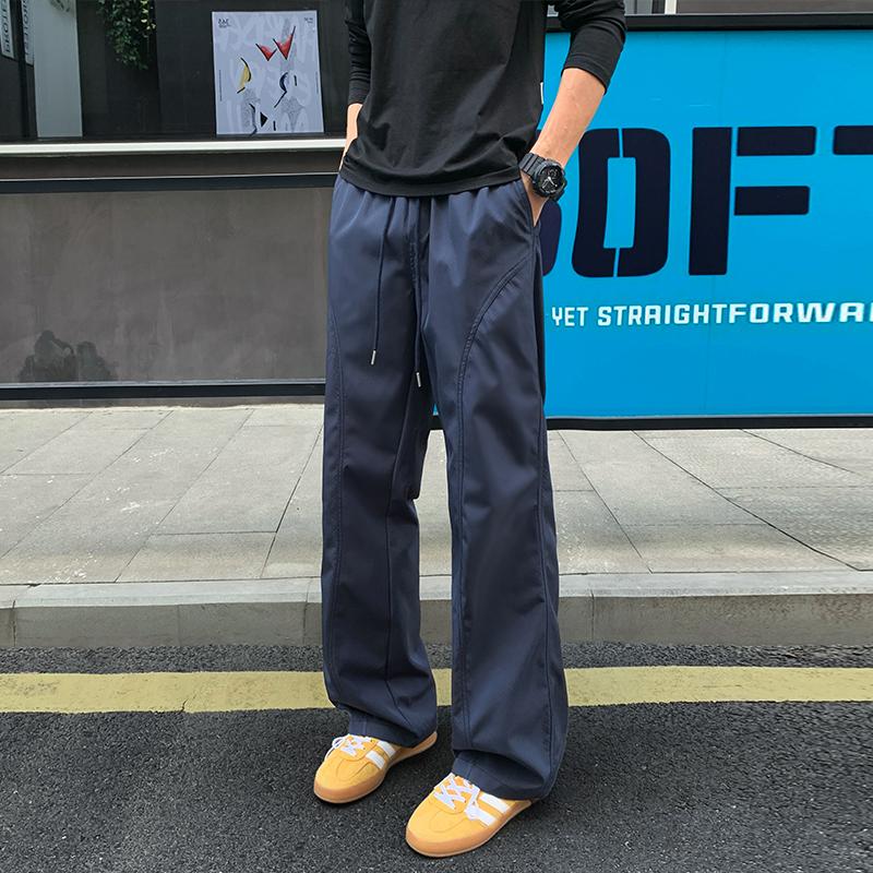 藏青色美式速干裤子男款夏季轻薄户外软壳冲锋裤斜切直筒休闲长裤