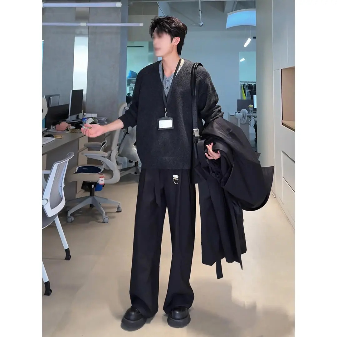 假两件v领重磅毛衣针织衫秋冬老钱风松弛感宽松痞帅软糯线衣外套