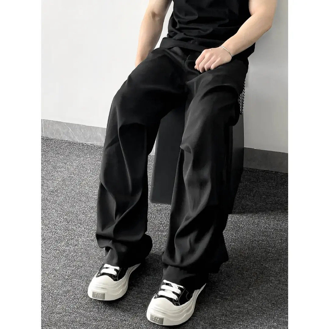 【褶皱西裤】通勤美式阔腿裤黑色休闲裤长裤cleanfit微喇宽松拖地