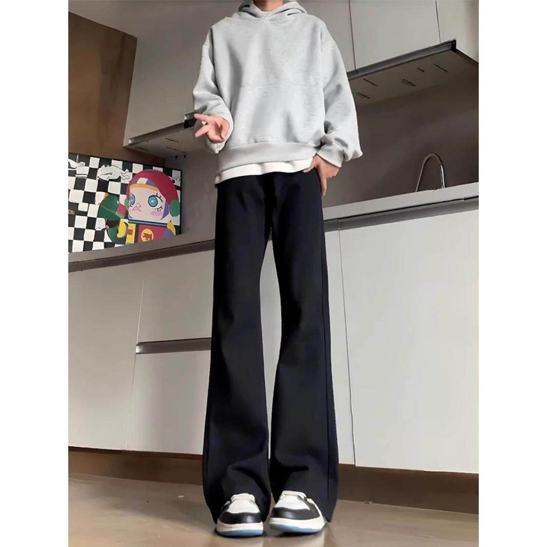 黑色美式cleanfit痞帅西裤男款春夏季高街vibe裤子潮牌微喇直筒裤