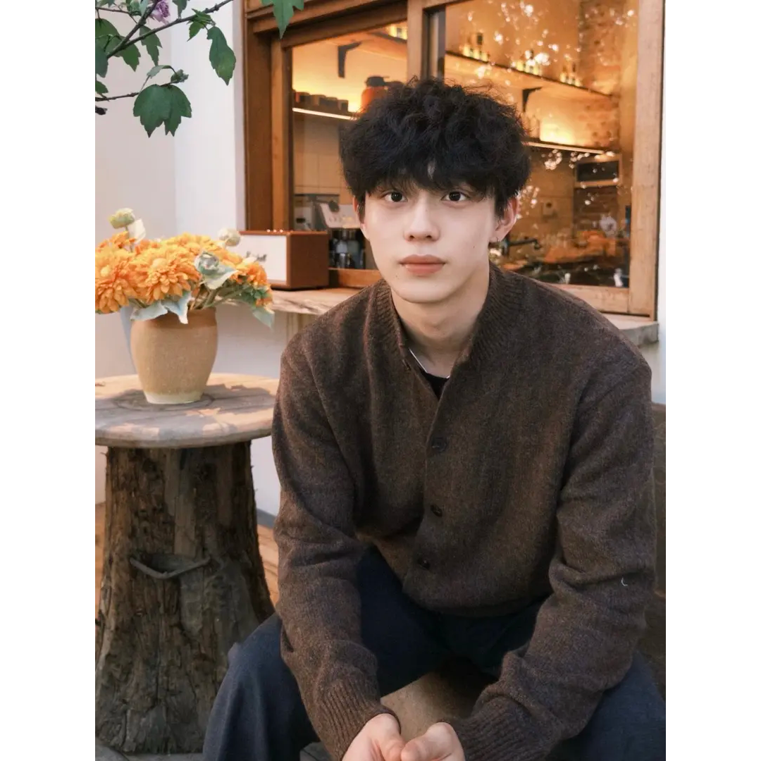 花纱混纺半高领毛衣开衫秋冬季老钱棕色灰色百搭cleanfit针织外套