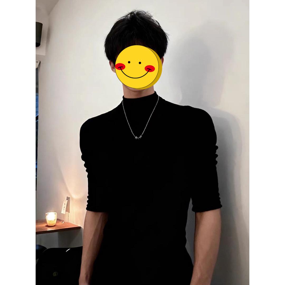 黑色修身德绒打底衫男士健身显肌肉半高领长袖T恤冬季内搭上