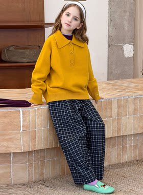 女童POLO领学院风加厚针织衫