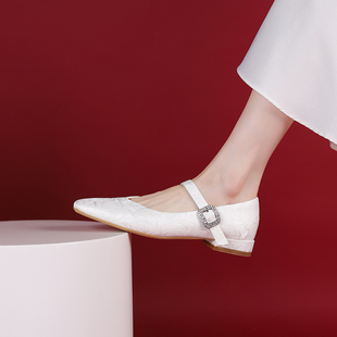 Lusen绝美平底婚鞋新中式刺绣玛丽珍鞋舒适不累脚领证旗袍鞋日常