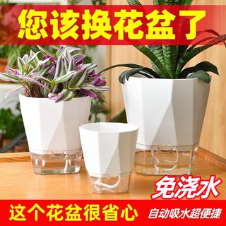 懒人自动吸水花盆清仓塑料树脂简约仿陶瓷绿萝箩多肉室内水培花盆