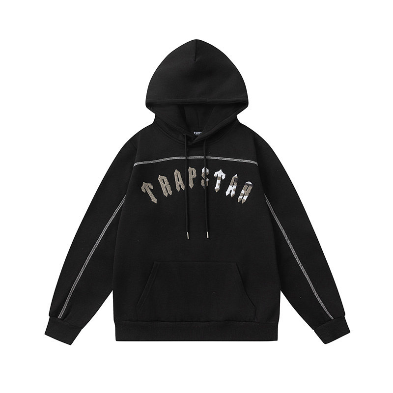 TRAPSTAR 그라데이션 문자 위장 수건 자수 플러스 벨벳 후드 티셔츠 스웨트 팬츠 유럽과 미국의 트렌디 브랜드 캐주얼 슈트