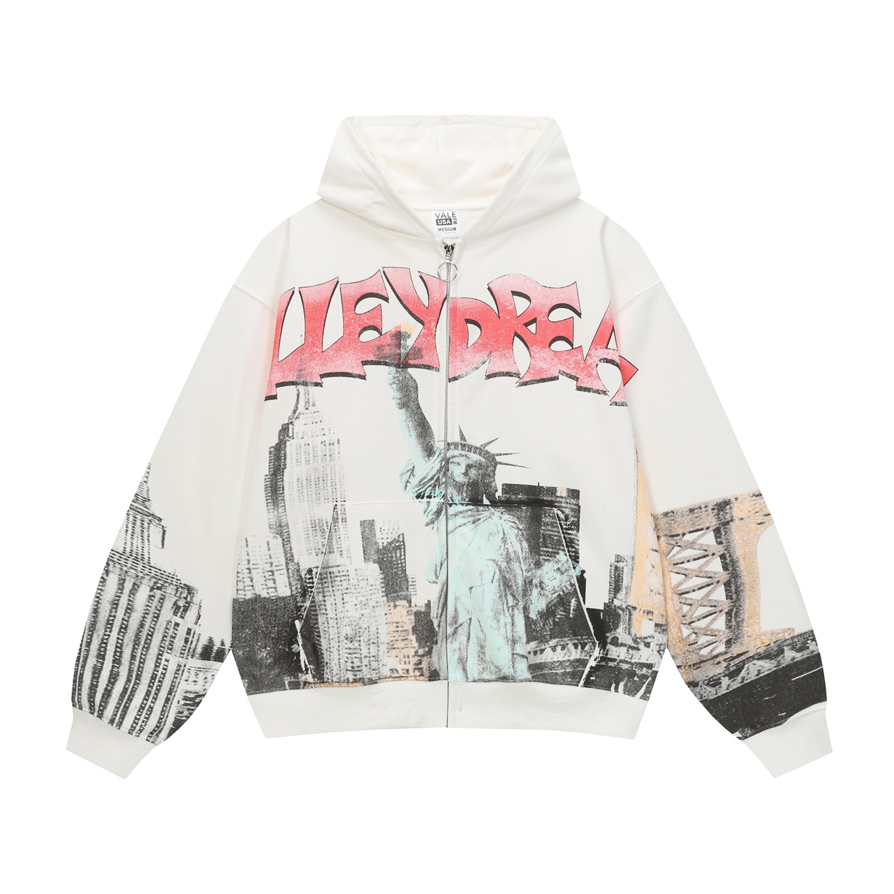 thumbnail for Vale Valley American High Street Style Statue of Liberty Print Unisex Loose Cardigan Hooded Sweatshirt Jacket Autumn