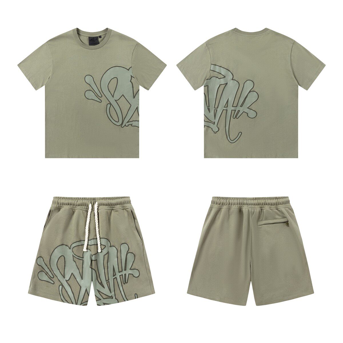 아름다운 SYNA FOAM 편지 인쇄 드릴 스타일 남성과 여성 캐주얼 루즈 라운드 넥 반팔 티셔츠 반바지 정장