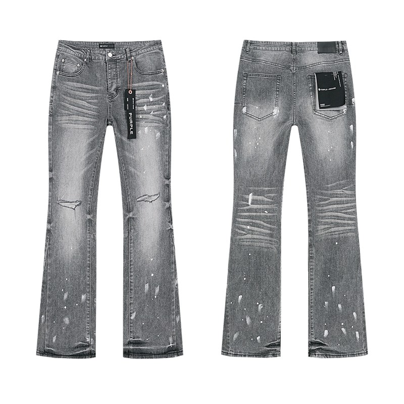 thumbnail for Trendy Purple Brand Vintage Splatter Ripped Jeans High Street Washed Casual Trendy Flared Long Pants for Men