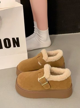 厚底加绒豆豆勃肯鞋女2025新款秋冬季乐福鞋博肯棉鞋子保暖雪地靴