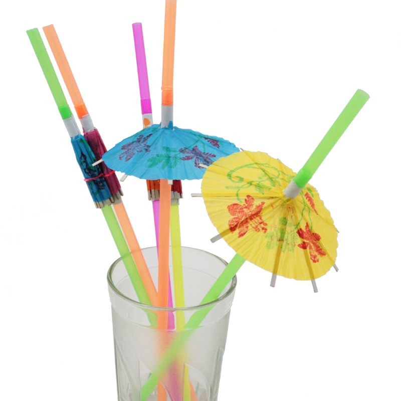 装饰伞签吸管PP塑料可弯吸管创意花纸伞管饮料一次性造型吸管60支