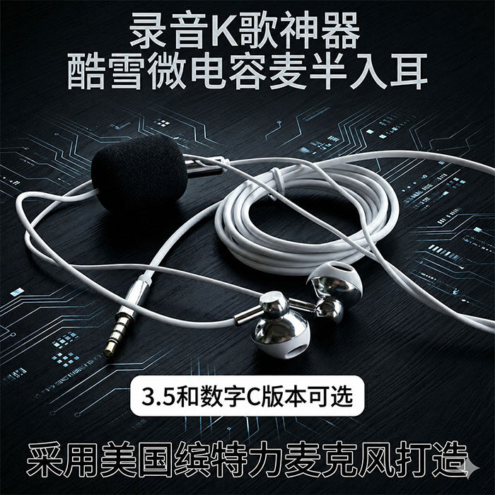 K歌神器 酷雪带麦录音耳机 配音 适用苹果16 17 OPPO iPad 三星
