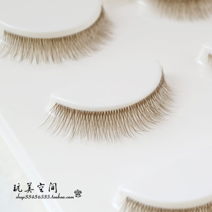 纯棕色短款透明梗假睫毛自然浓密交叉眼头磨尖纤细轻柔逼真无辜眼