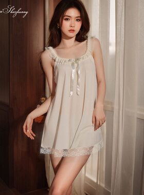 睡衣女夏季新款韩版吊带冰丝睡裙性感短裙甜美公主风蝴蝶结蕾丝