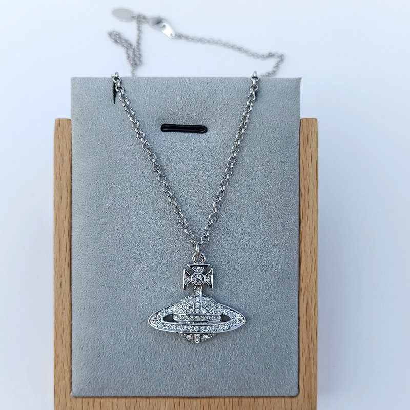 thumbnail for Fashion Fashion 3-Color Full Diamond Large Saturn Necklace