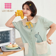 日本LIVHEART乐町联名恐龙蝴蝶结套装夏季休闲学生棉薄睡衣女短袖