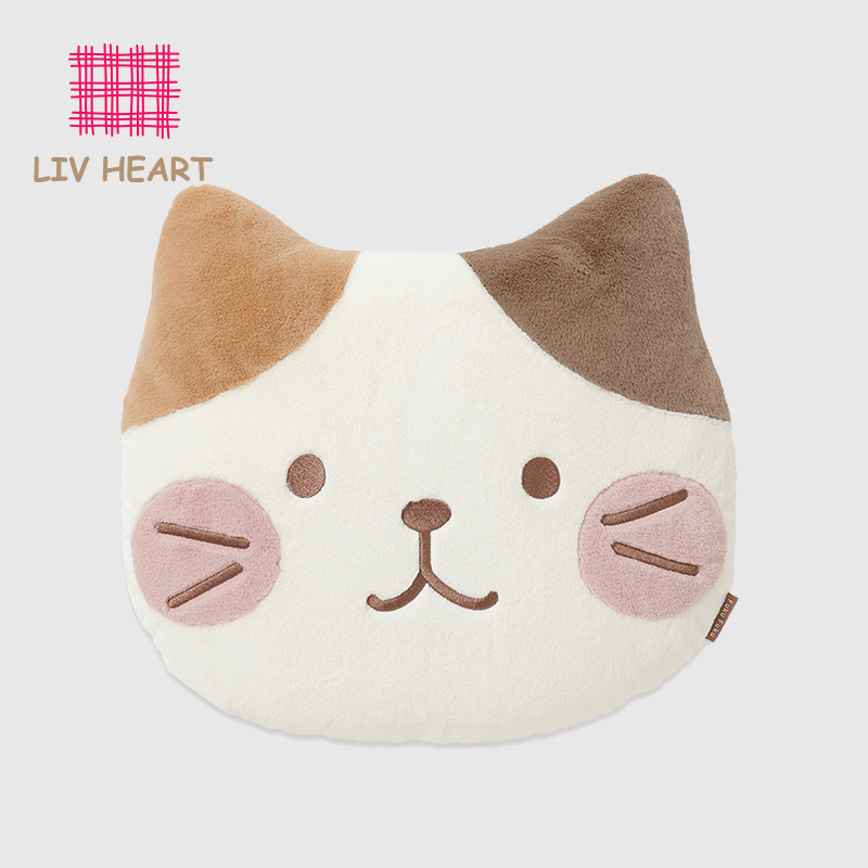 日本LIVHEART沙发床头毛绒靠垫靠枕猫咪床上靠背垫睡觉枕头