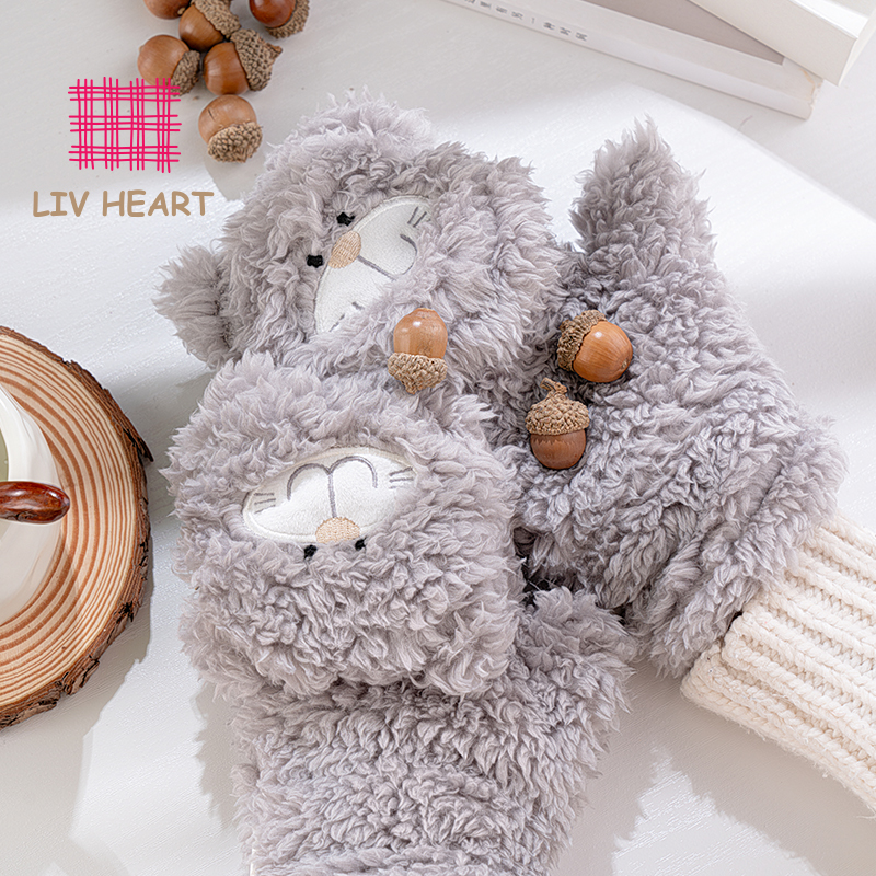 LIVHEART茶米猫手套毛绒帽子围巾手套一体三合一帽保暖女生日礼物