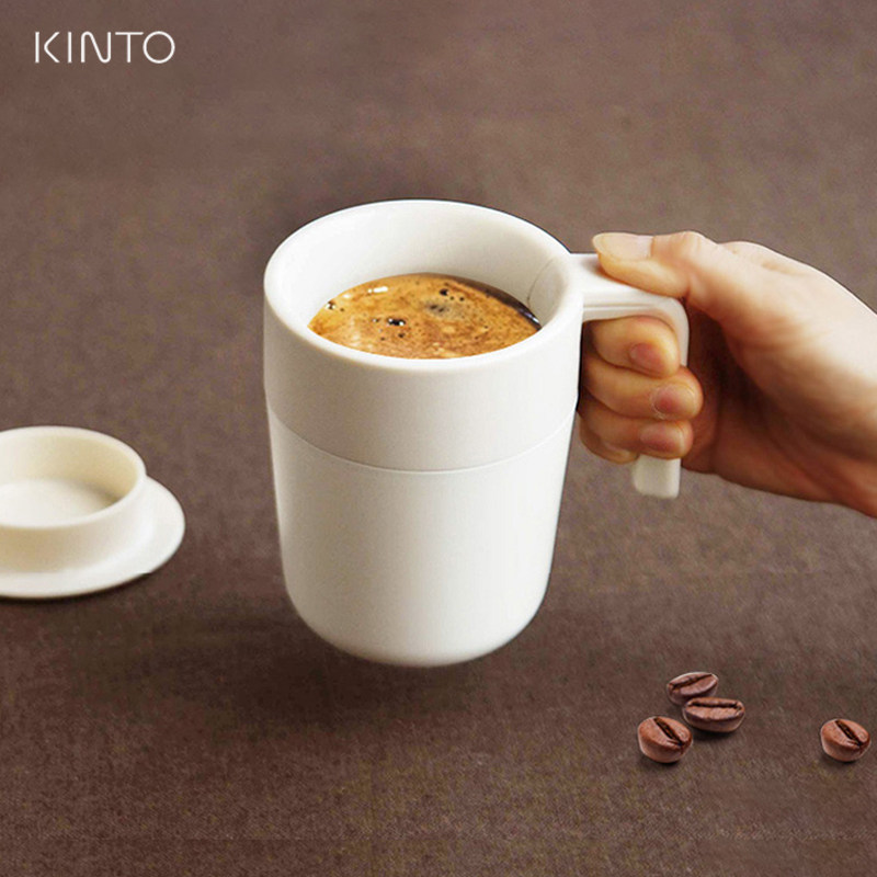 Kinto日本进口咖啡杯办公室便携保温泡茶杯带手柄双层挂耳随手杯