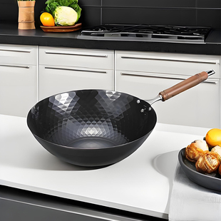Summit钻石纹中华炒锅日本进口锤目纹铁锅无涂层炒锅家用平底锅