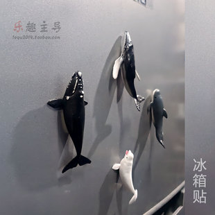 创意冰箱贴立体海洋动物小号模型 露脊鲸领航鲸座头鲸白鲸鱼装饰