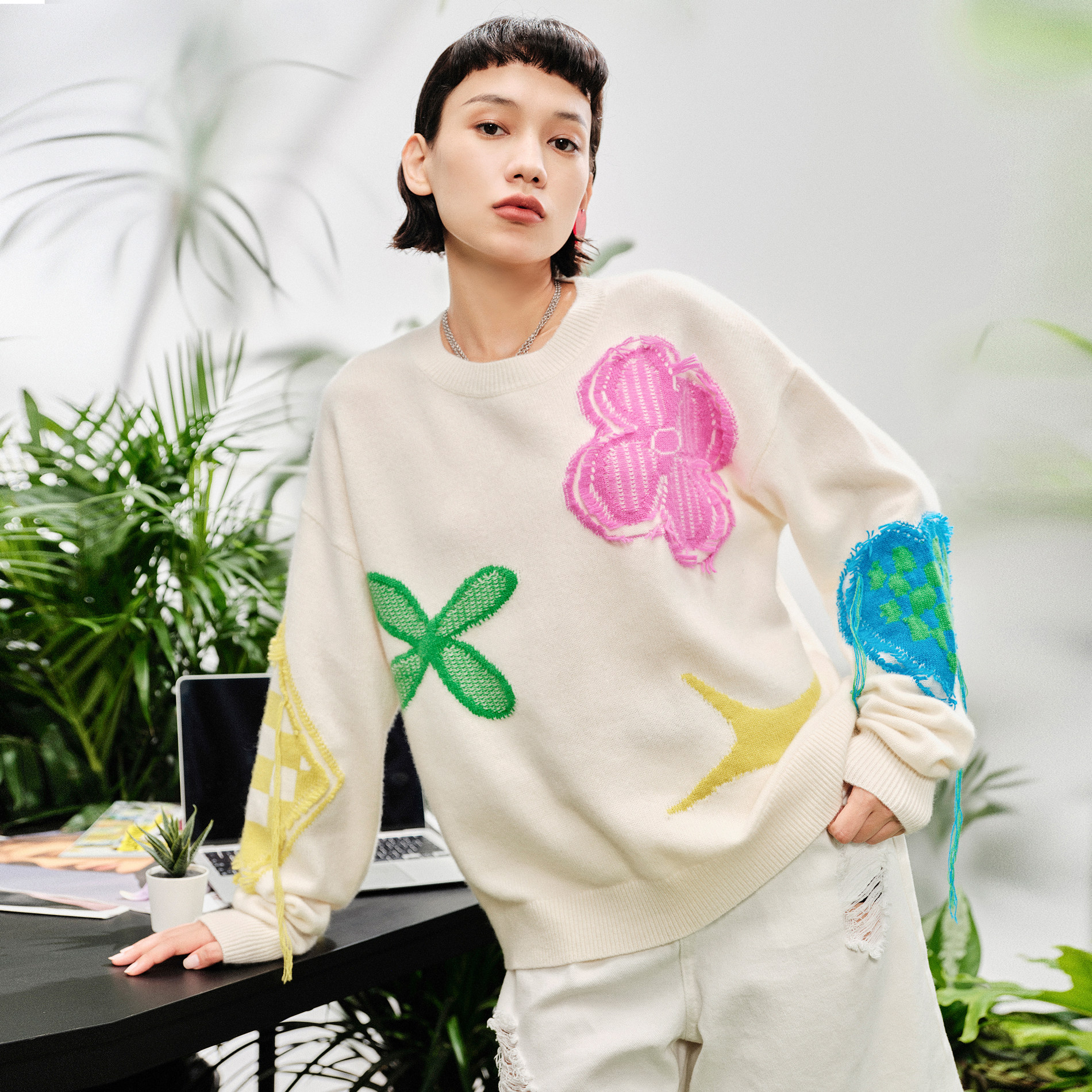 素毛衣玛丝菲尔泡泡袖李佳琦