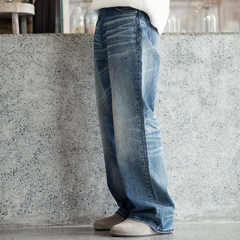 ATGM水洗蓝牛仔裤做旧猫须秋冬男