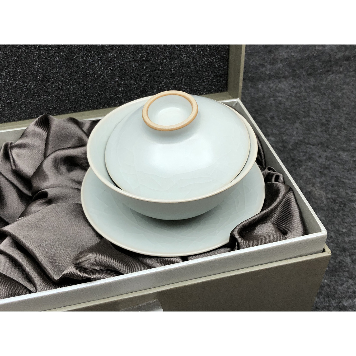 台湾晓芳窑早期汝窑元宝盖碗天青开片三才碗瓷器茶具茶道粉青天予