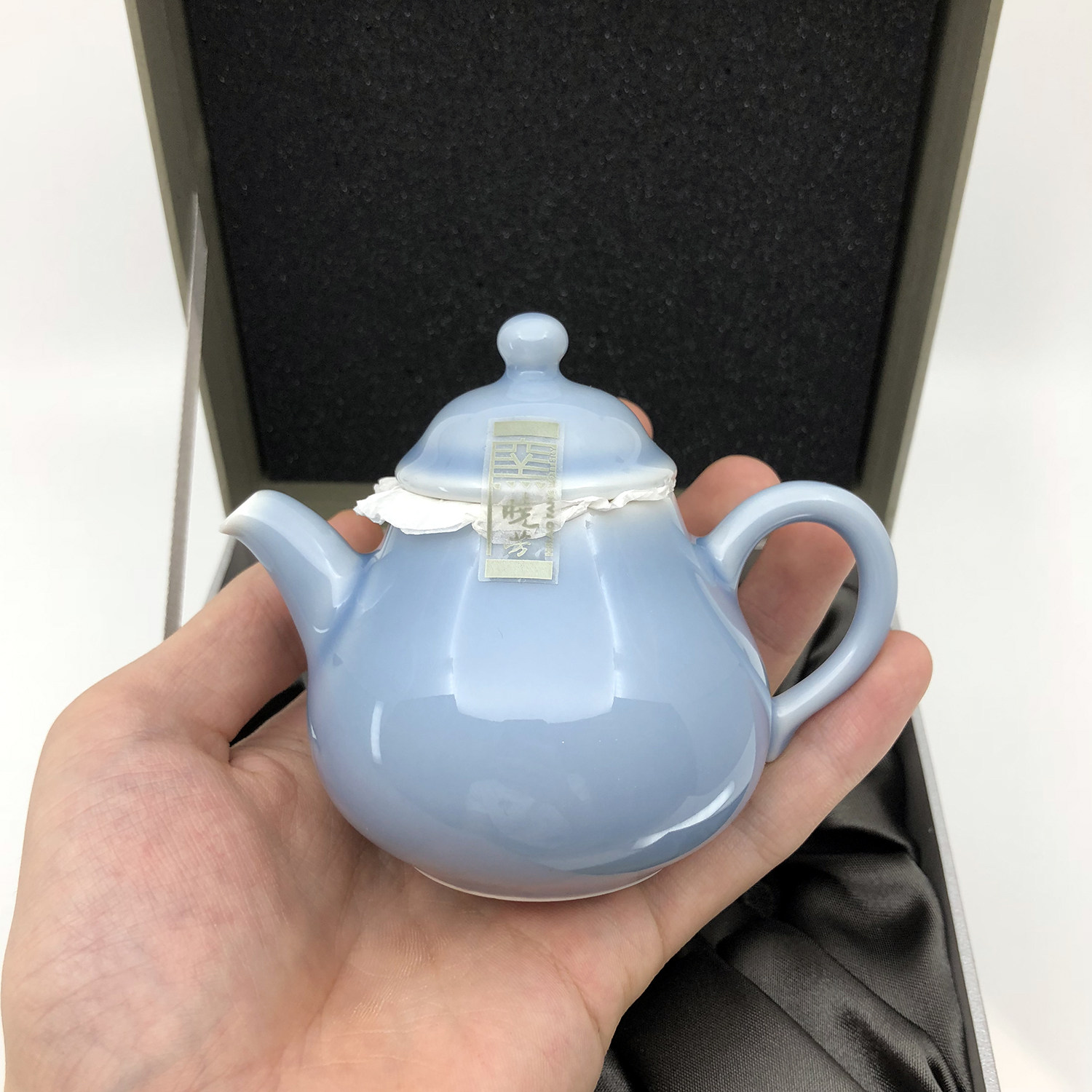 台湾晓芳窑天蓝釉小梨壶梨形壶茶壶瓷器茶具单色釉盖碗汝窑天予窑