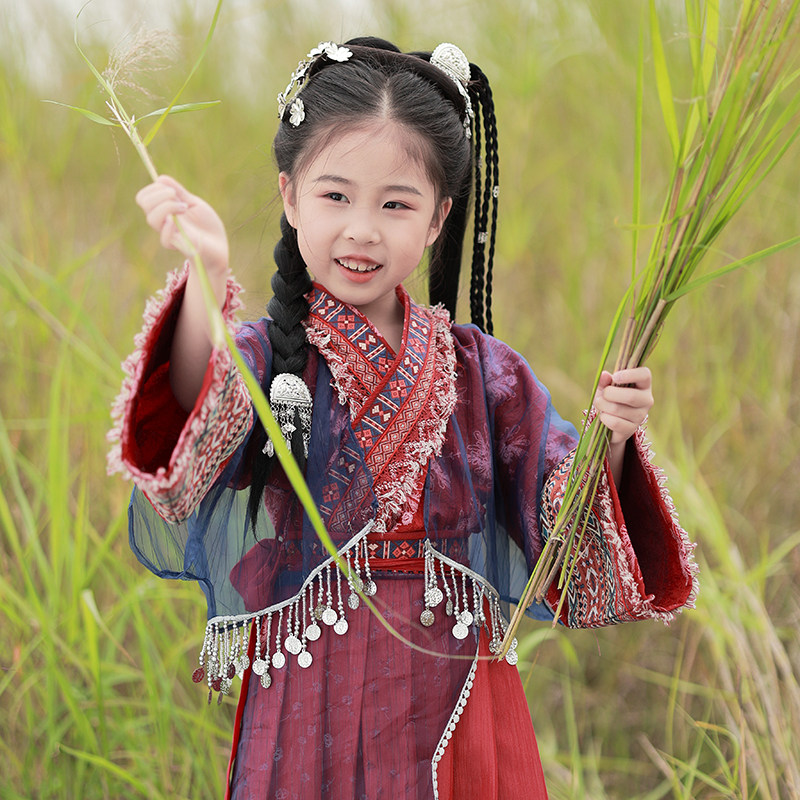 汉家小童原创汉服女童苗疆少女夏季新款连衣裙儿童汉服套装阿奴
