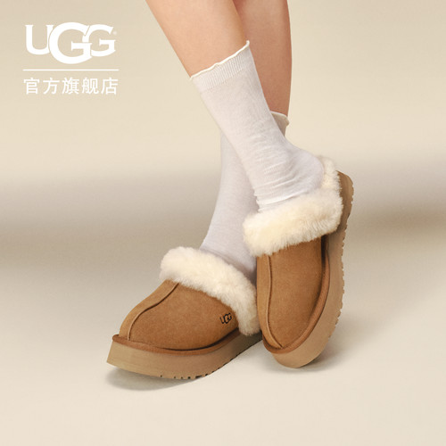 UGG厚底毛拖包头休闲懒人毛毛鞋